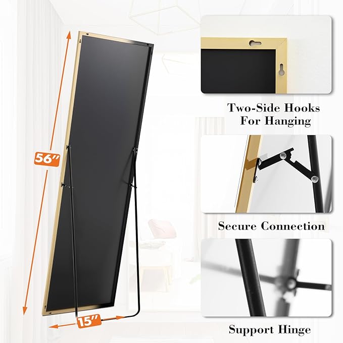 DUMOS Full Length Mirror for Bedroom, Hanging or Leaning for Wall, Aluminum