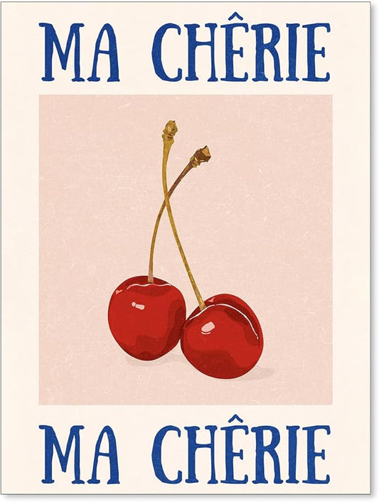 jkahh Funky Cherry Wall Art Vintage Red Blue Aesthetic Poster Trendy Ma Cherie