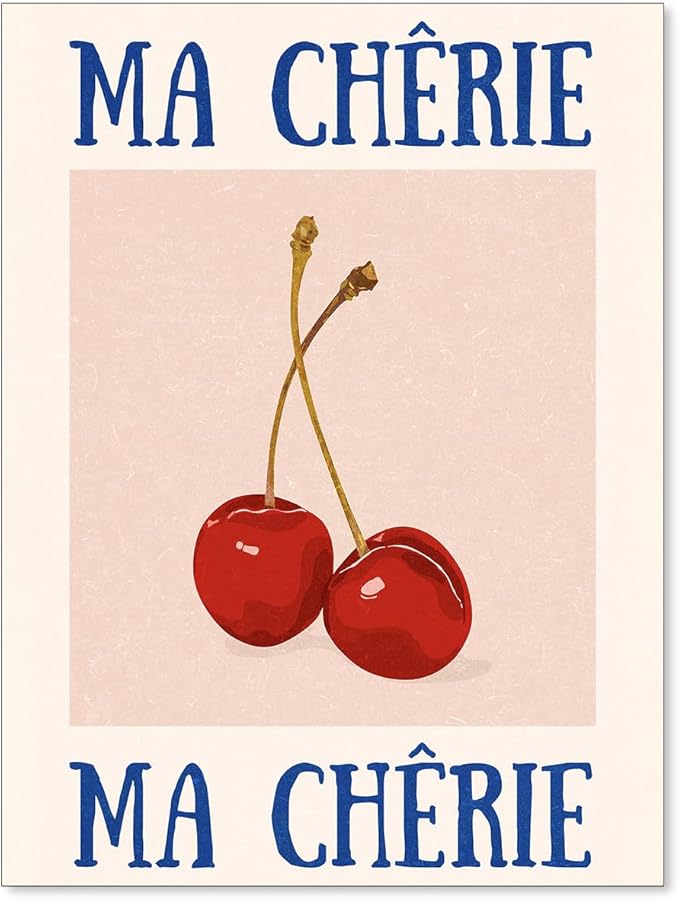 jkahh Funky Cherry Wall Art Vintage Red Blue Aesthetic Poster Trendy Ma Cherie