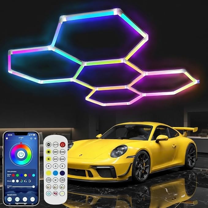 25Pack RGB 5 Hexagon LED Garage/Wall Lights, RGB 358 Kinds of Changes Dimmable