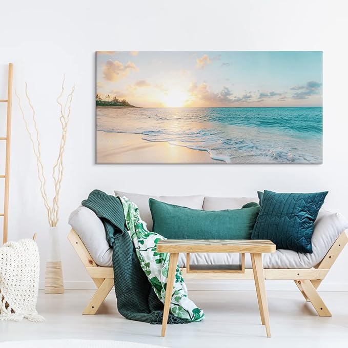 Goldfoilart Large Beach Sunset Canvas Wall Art