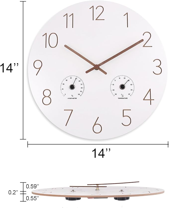 14 Inch Wall Clock, Wooden Frame Wall Clocks Decorative