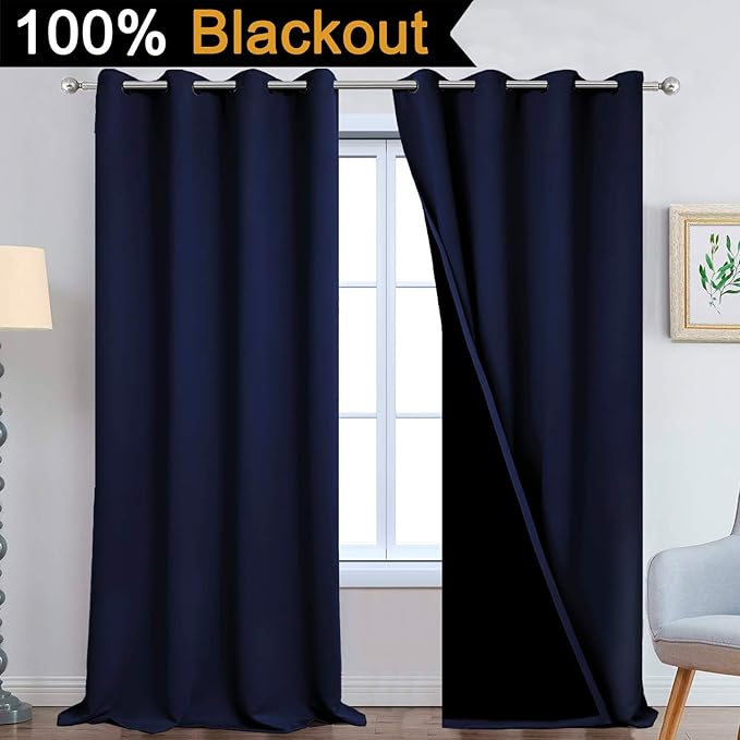 Yakamok 100% Blackout Curtains Energy Saving Thermal Insulated 2 Thick Layers