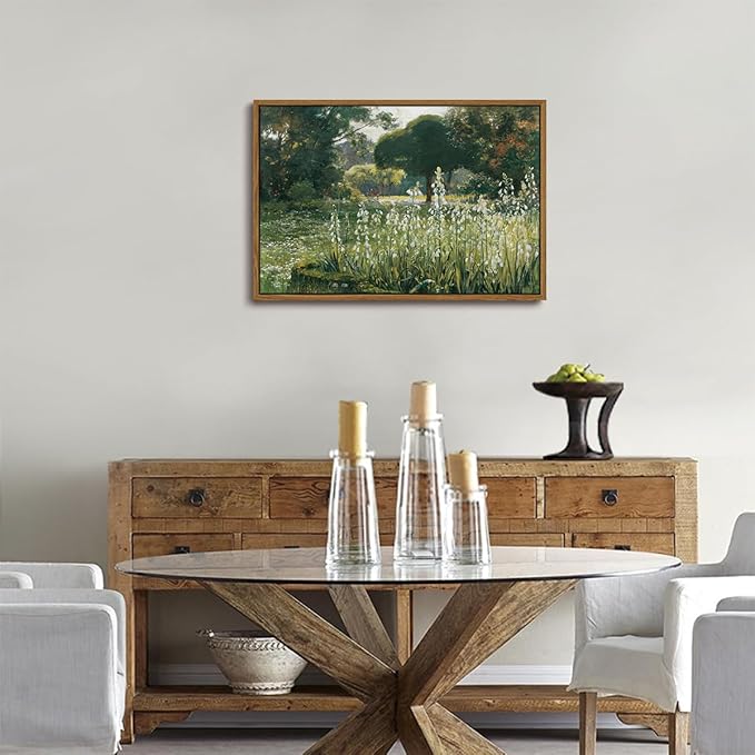 OIQArtOIQ Vintage Framed Wall Art Garden Landscape Canvas Art Prints Rustic
