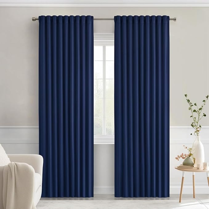 MIULEE Navy Blue Back Tab Blackout Curtains 72 Inches Long 2 Panels Set