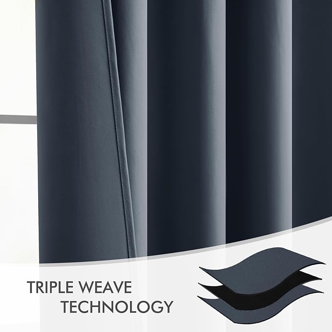 MIULEE Stone Blue Back Tab Blackout Curtains 72 Inch Length 2 Panels Set