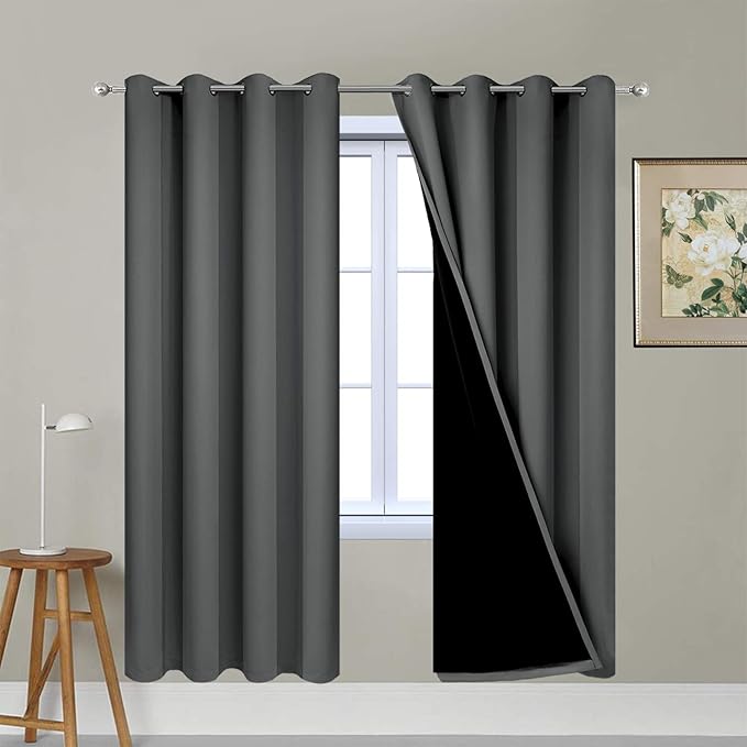 Yakamok 100% Blackout Curtains 72 Inches Long, 2 Thick Layers Thermal Insulated
