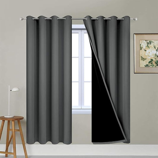 Yakamok 100% Blackout Curtains 72 Inches Long, 2 Thick Layers Thermal Insulated