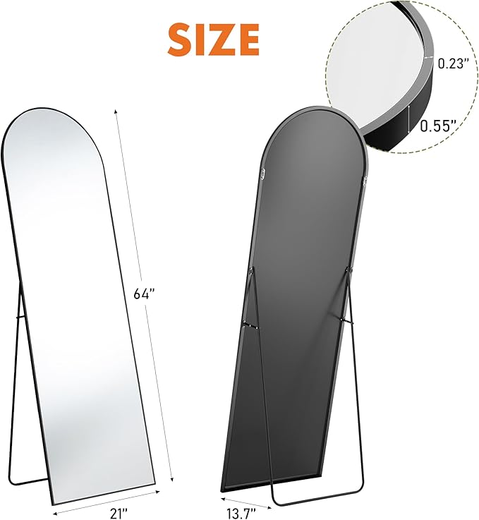 Sweetcrispy 64"x21" Arched Full Length Mirror, Leaning or Standing Full Body