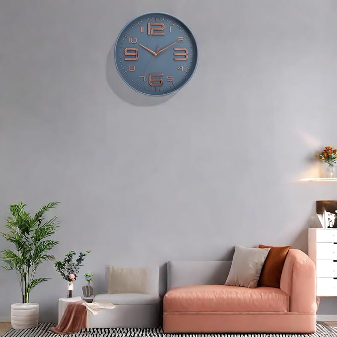 12 inch Silent and Non tick Battery Powered Quartz Round Wall Clock, Suitable