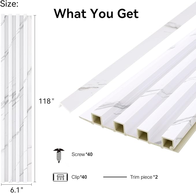 8-Pack WPC Wall Panels 118’’ x 6.1’’ 3D Slat Wall Panel Acoustic Wall Paneling