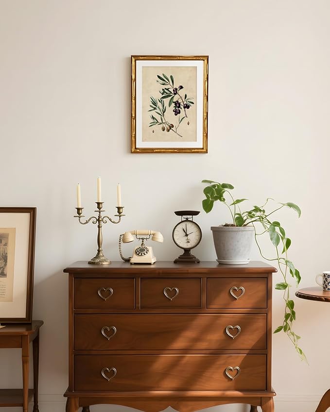 InSimSea Gold Bamboo Framed Canvas Wall Art, Vintage Olives Botanical Prints