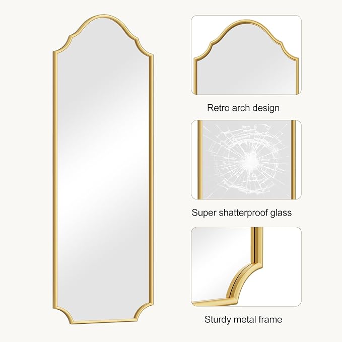 WallBeyond Arched Full Length Mirror Wall Mounted, Living Room, Hanging or