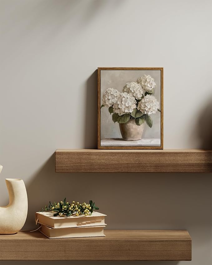 InSimSea Framed Canvas Wall Art Vintage Decor, Hydrangea Floral Pictures Bathroom Wall Decor Aesthetic, Living Room Bedroom Flower Home Retro Decorations, 8"x10"