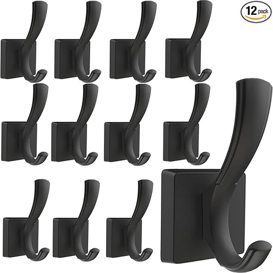 TOFIIGREM Black Coat Hooks for Wall Hanging, Bath Robe Hook Heavy Duty Thick