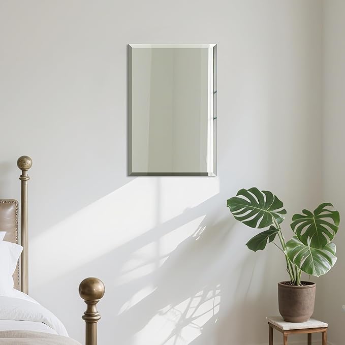 Beveled Bathroom Mirror for Wall, Rectangle Frameless Wall Mirror 24" x 16"