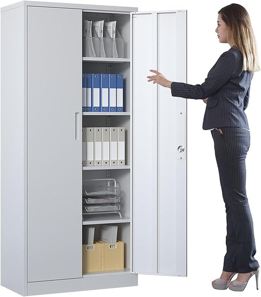Metal Storage Cabinet with Adjustable Shelves, Garage Tool Cabinet with 2