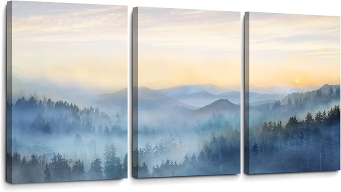 Wall Decor for Bedroom 3 Panel Sunrise Misty Forest Print Picture Paintings