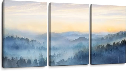 Wall Decor for Bedroom 3 Panel Sunrise Misty Forest Print Picture Paintings