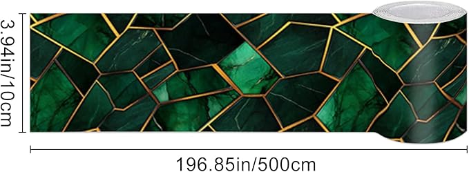 HOMETITUTE Wallpaper Border Peel and Stick Wall Border Emerald Tile Geometric
