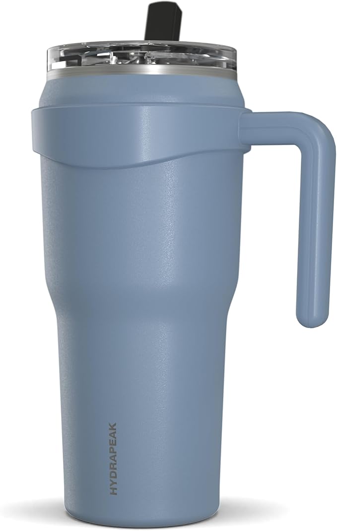 Hydrapeak Roadster 40oz Stainless Steel Tumbler Double Wall Vacuum Insulated Water Bottle With Handle And 2 in 1 Straw Lid (Modern Blue)
