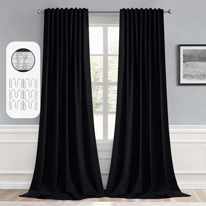 MIULEE Back Tab Blackout Curtains 120 Inch Long 2 Panels Set