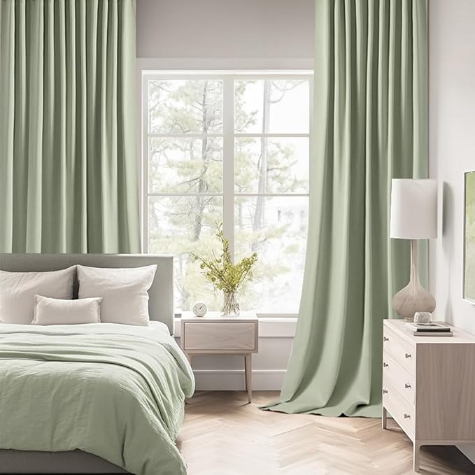 MIULEE Sage Green Back Tab Blackout Curtains 63 Inch Length 2 Panels Set