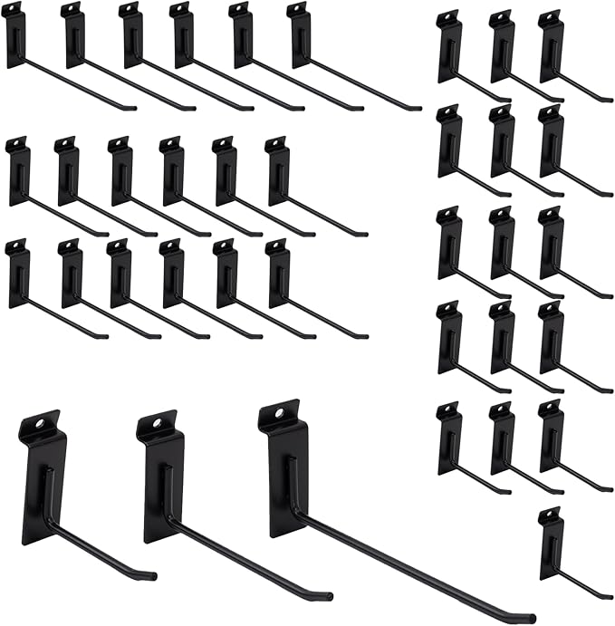 Slatwall Hangers & Hooks 34 Pcs 4-8 Inch, Metal Slatwall Paneling Hooks