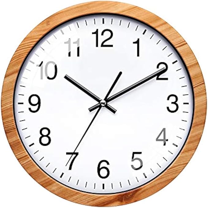 NUOVO 10 Inch Wooden Round Wall Clock Silent & Non-Ticking Retro Wall Clock