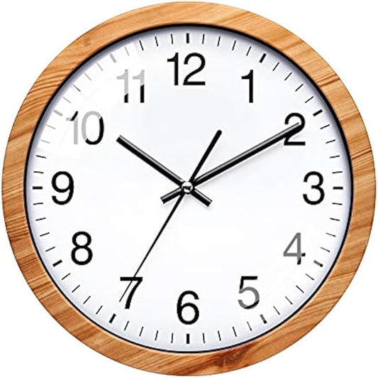 NUOVO 10 Inch Wooden Round Wall Clock Silent & Non-Ticking Retro Wall Clock