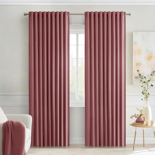 MIULEE Dusty Rose Back Tab Blackout Curtains 84 Inch Length 2 Panels Set