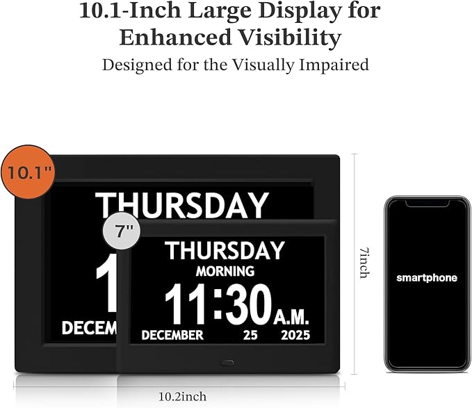 10.1'' Extra Large Digital Clock, 1280*800p HD Display, Dementia Clock