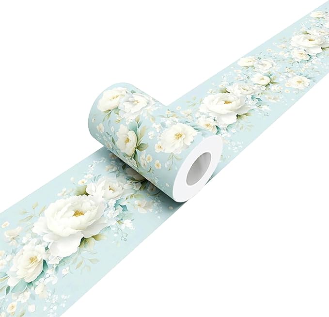 3D Floral Blue Wallpaper Border White Peony Peel and Stick Wall Border Self