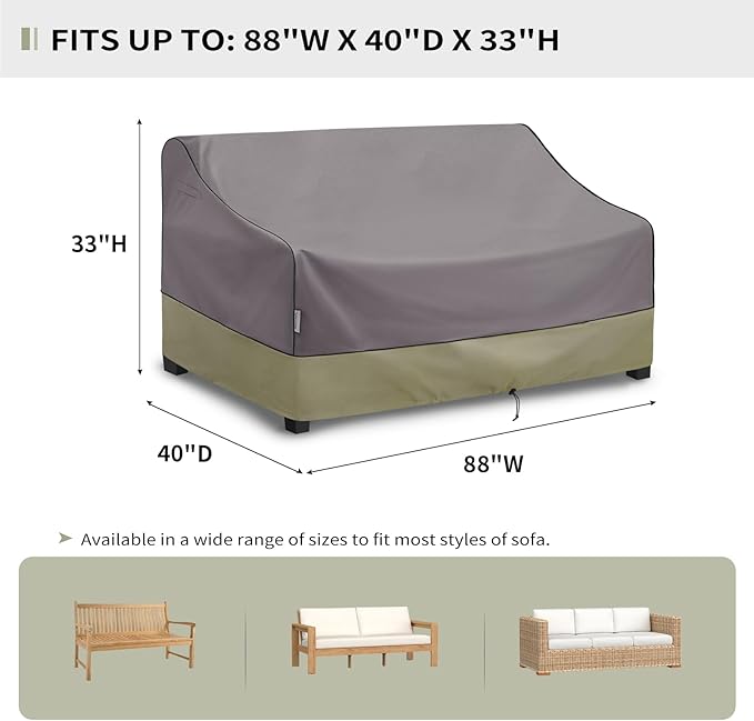 KylinLucky Outdoor Patio Sofa Cover fit 88 x 40 x 33 inch, 87 x 39, 86 x 38 Waterproof Weatherproof Heavy Duty 600D Garden Furniture Cover for Outside Sofa Couch