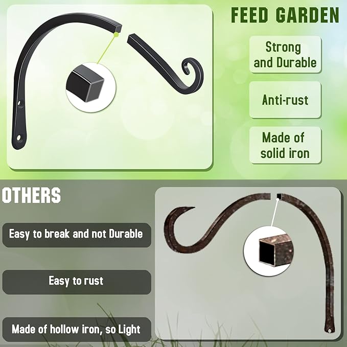 FEED GARDEN 2 Pack 14 Inch Hanging Plant Bracket Wall Hooks Decorative Plant