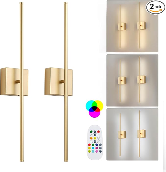 KARTOOSH 28.3 Inch 9 RGB Color Battery Operated Wireless Wall Sconces Set of Two