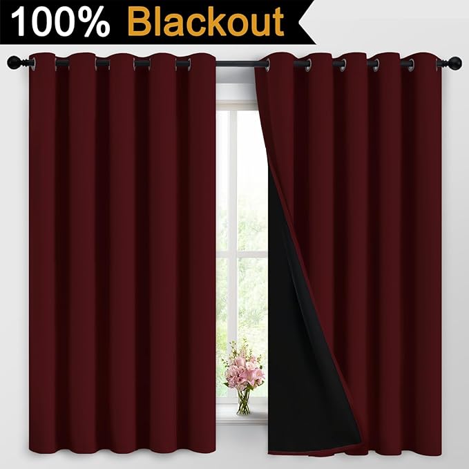 Yakamok 100% Blackout Curtains for Living Room, Noise Reducing Drapes, Thermal