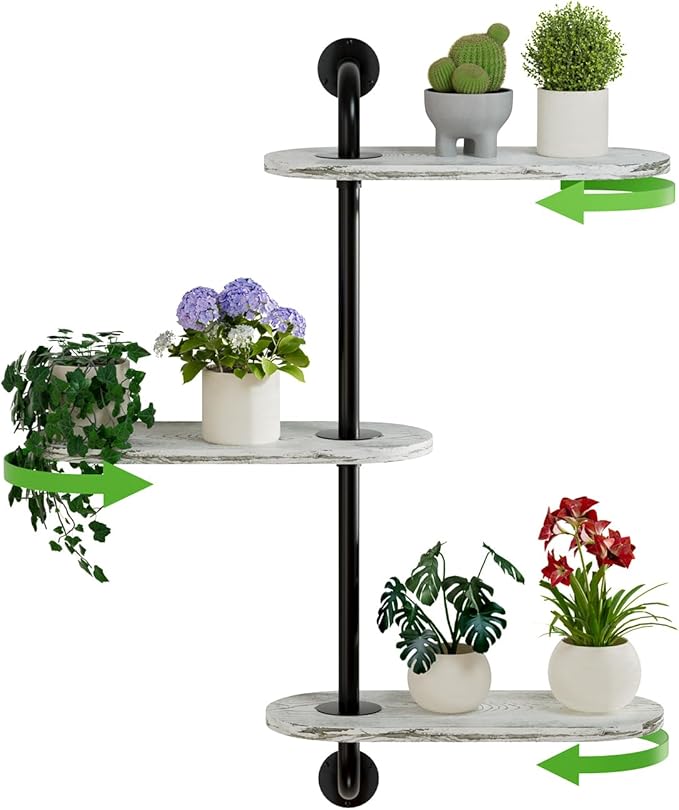 Rotating Window Plant Shelves 3-Tier, Wooden Window Shelf