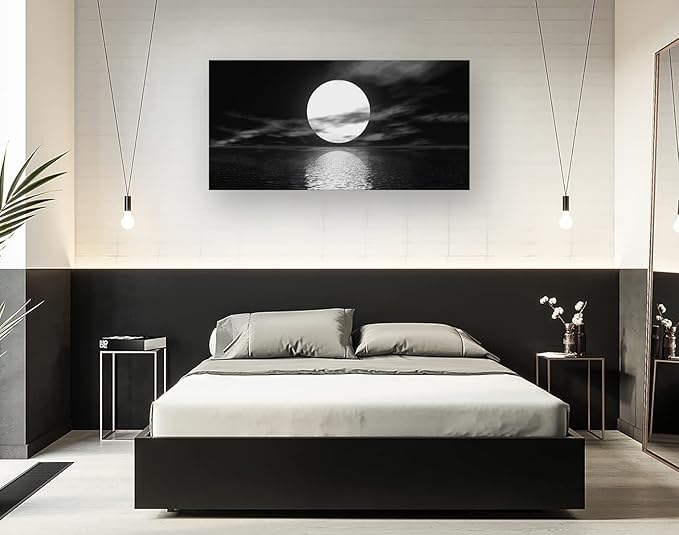 Cao Gen Decor Art S06450 Wall Art Canvas Sea White Full Moon in Night Picture