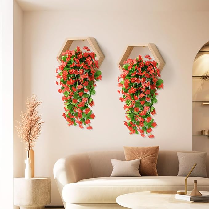 ZFProcess 2PCS Artificial Hanging Flowers, Fake Hanging Plants Violet Vines UV