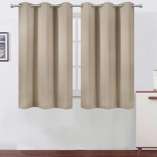 LEMOMO Khaki Blackout Curtains 42 x 54 Inch Length Set of 2 Panels Grommet