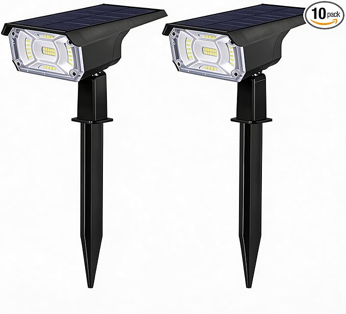 LEREKAM Solar Spot Lights with USB & Solar Charging, 40 LEDs IP65 Waterproof Landscape Lighting, Dark Sensing Auto On/Off Wall Mount or Ground Stake, 3 Brightness Modes for Yard Patio Pathway