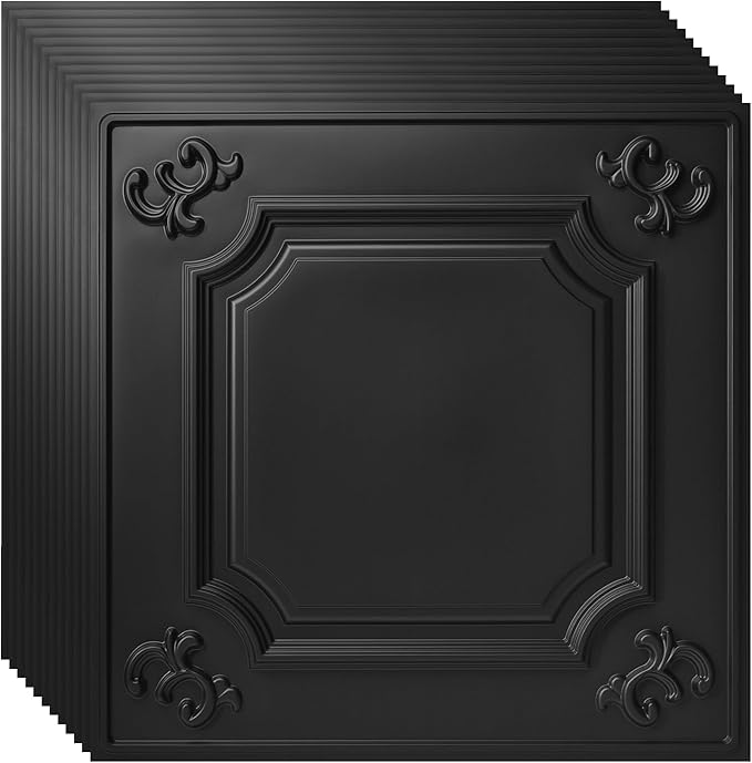 Art3d Drop Ceiling Tiles 24x24, Wainscoting Panels Glue Up 2x2, Cloud-Black