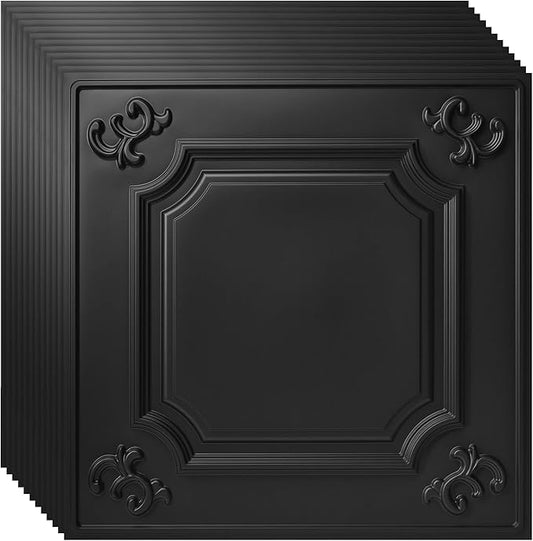 Art3d Drop Ceiling Tiles 24x24, Wainscoting Panels Glue Up 2x2, Cloud-Black