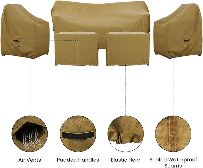 Covers & All Patio Furniture Cover Set, 5 Piece Outdoor Furniture Covers, Water-Repellent UV & Weather Resistant Covers for Sofa, Chairs & Ottomans with Elastic & Padded Handles