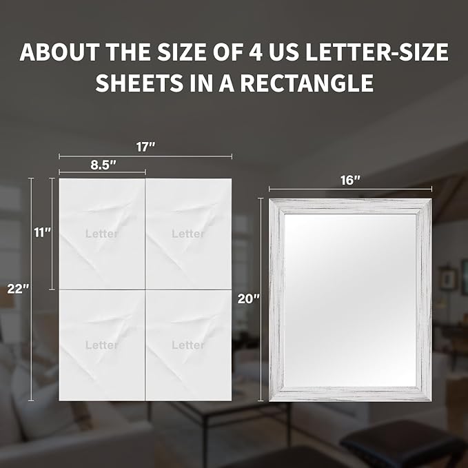 White Wood Effect Framed Wall Mirror, 16x20 Rectangle Mirror, Anti-desilvering