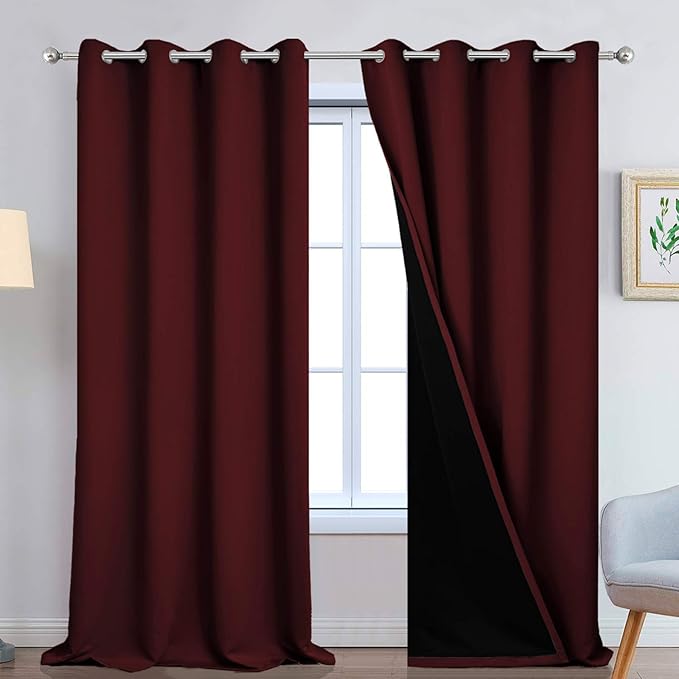 Yakamok 100% Blackout Window Curtain Panels, Heat and Full Light Blocking Drapes