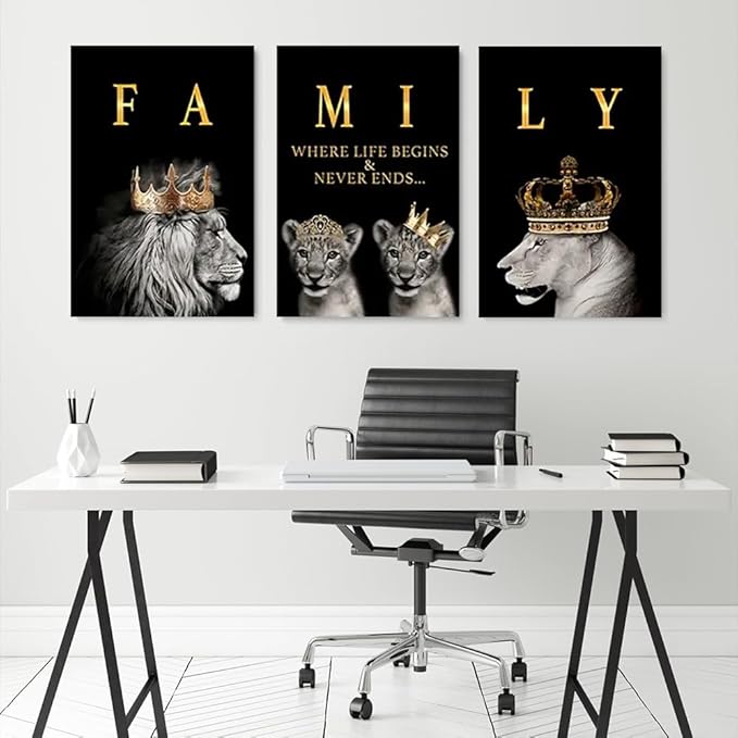 GUBIYU Family Life Begins Never Ends Words Sign Decor Black Gold Wall Art