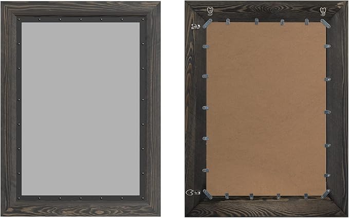 YOSHOOT Rustic Wooden Framed Wall Mirror, 32x24 Inch, Natural Wood and Iron