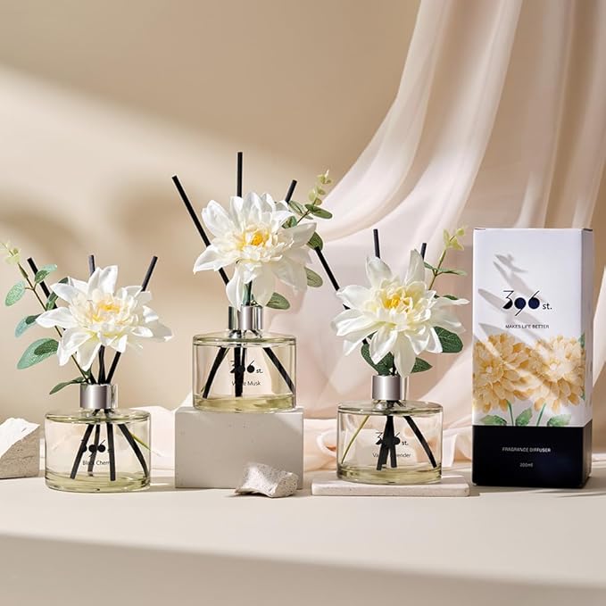 396 st. Dahlia Flower Reed Diffuser, Baby Powder, 200ml(6.7oz) / Reed Diffuser Sets, Home Fragrance, Scented Oils, Home & Bathroom Décor